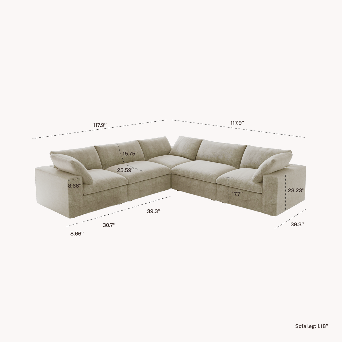 CloudComfort™ Modular Washable Classic Sofa - 5 Seater Corner Sectional