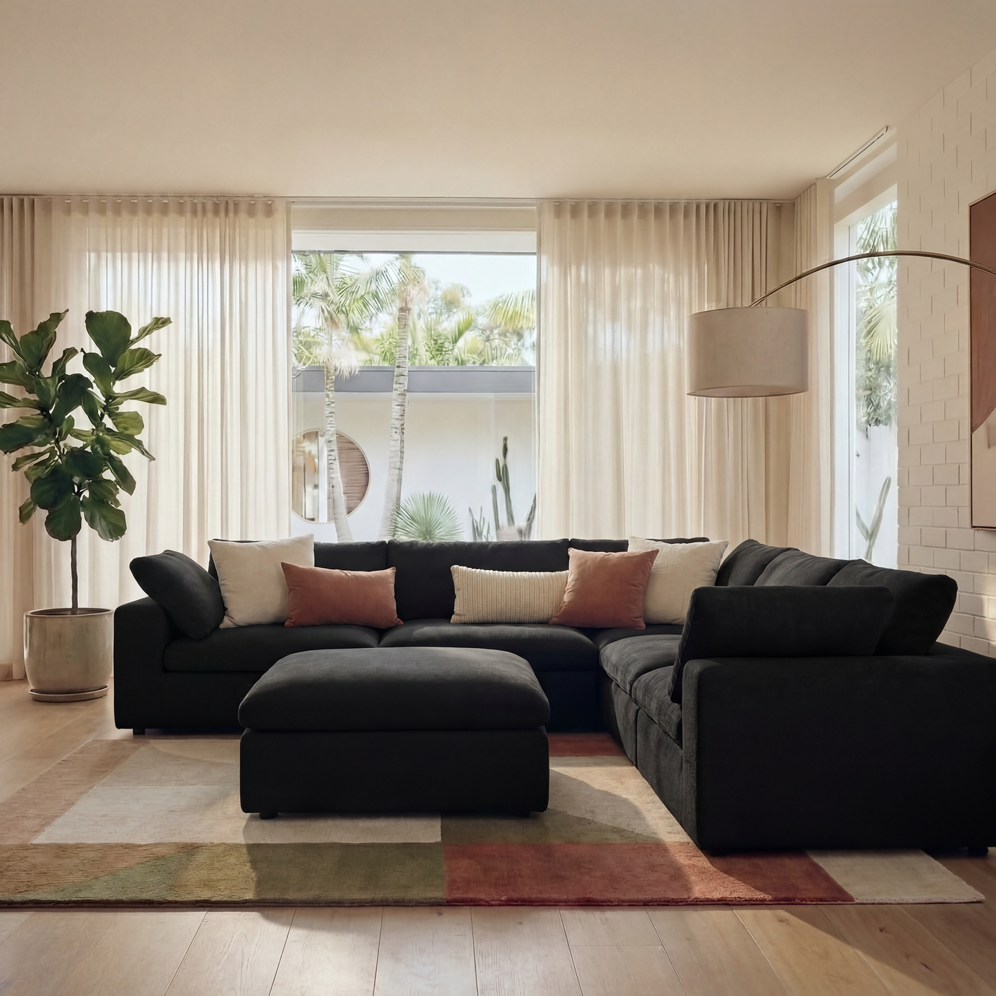 CloudComfort™ Modular Washable Classic Sofa - 5 Seater Corner Sectional + Ottoman