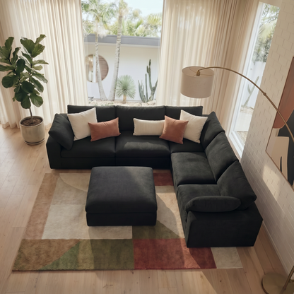 CloudComfort™ Modular Washable Classic Sofa - 5 Seater Corner Sectional + Ottoman