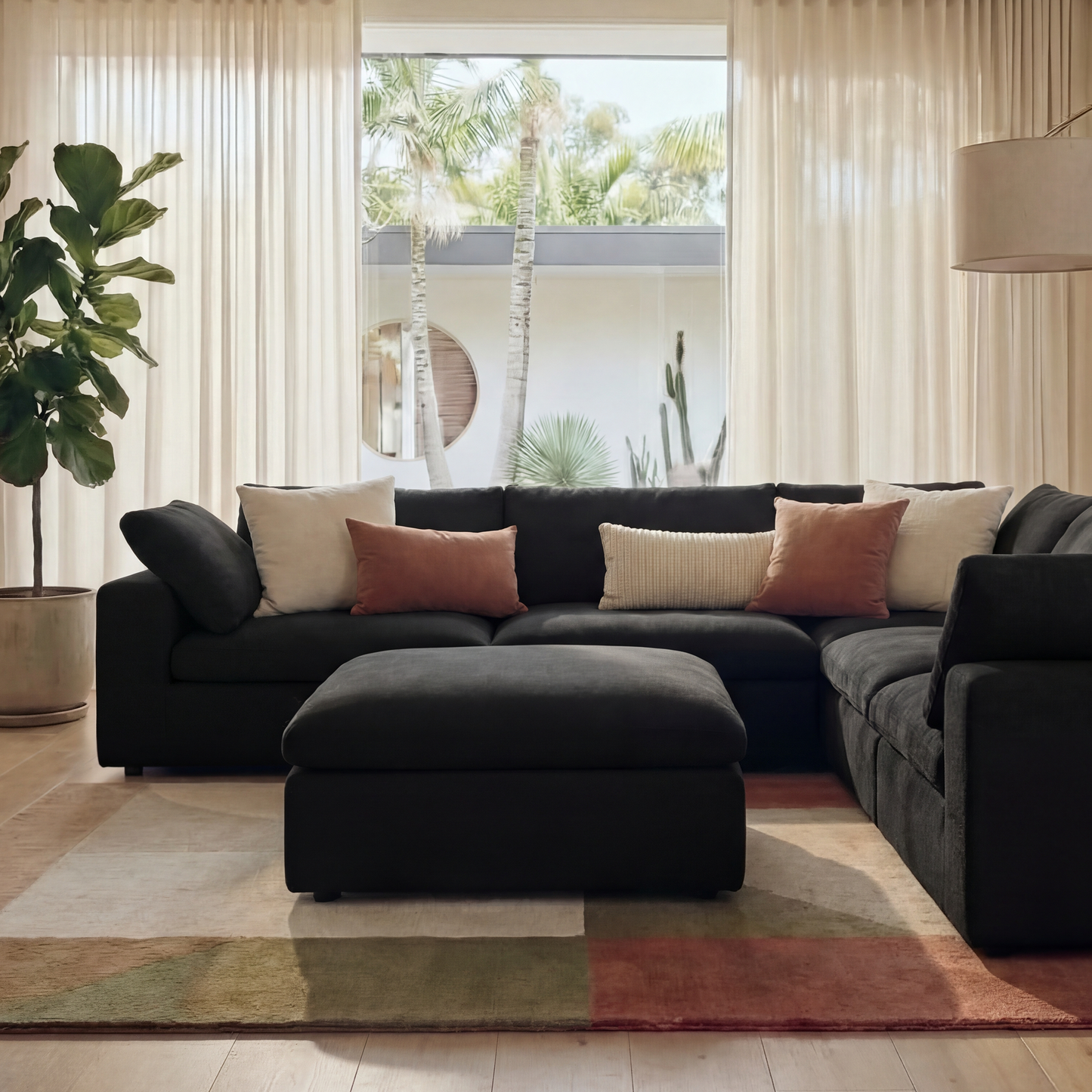 CloudComfort™ Modular Washable Classic Sofa - 5 Seater Corner Sectional + Ottoman