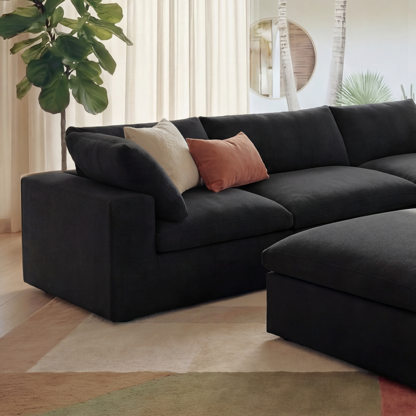 CloudComfort™ Modular Washable Classic Sofa - 5 Seater Corner Sectional + Ottoman