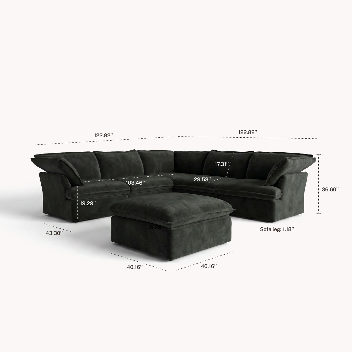 CloudComfort™ Modular Washable Luxe Sofa - 5 Seater Corner Sectional + Ottoman