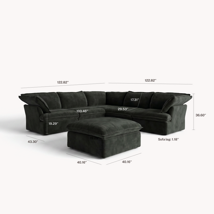 CloudComfort™ Modular Washable Luxe Sofa - 5 Seater Corner Sectional + Ottoman