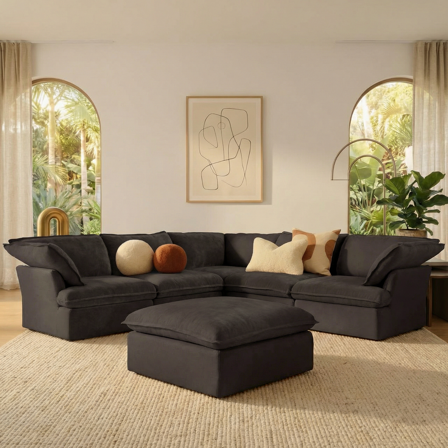 CloudComfort™ Modular Washable Luxe Sofa - 5 Seater Corner Sectional + Ottoman