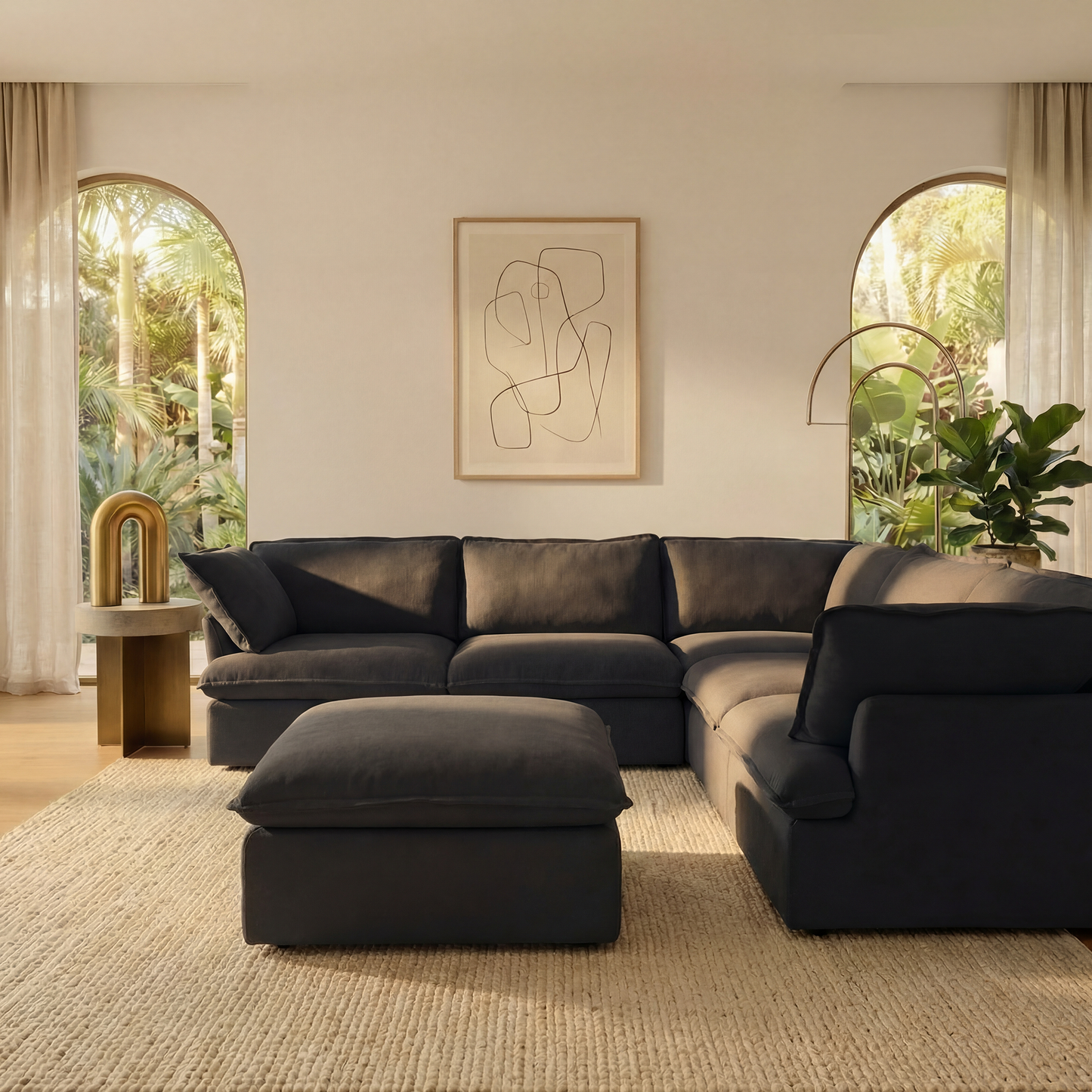 CloudComfort™ Modular Washable Luxe Sofa - 5 Seater Corner Sectional + Ottoman