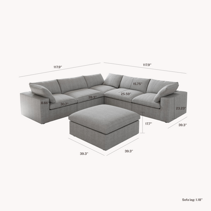 CloudComfort™ Modular Washable Classic Sofa - 5 Seater Corner Sectional + Ottoman