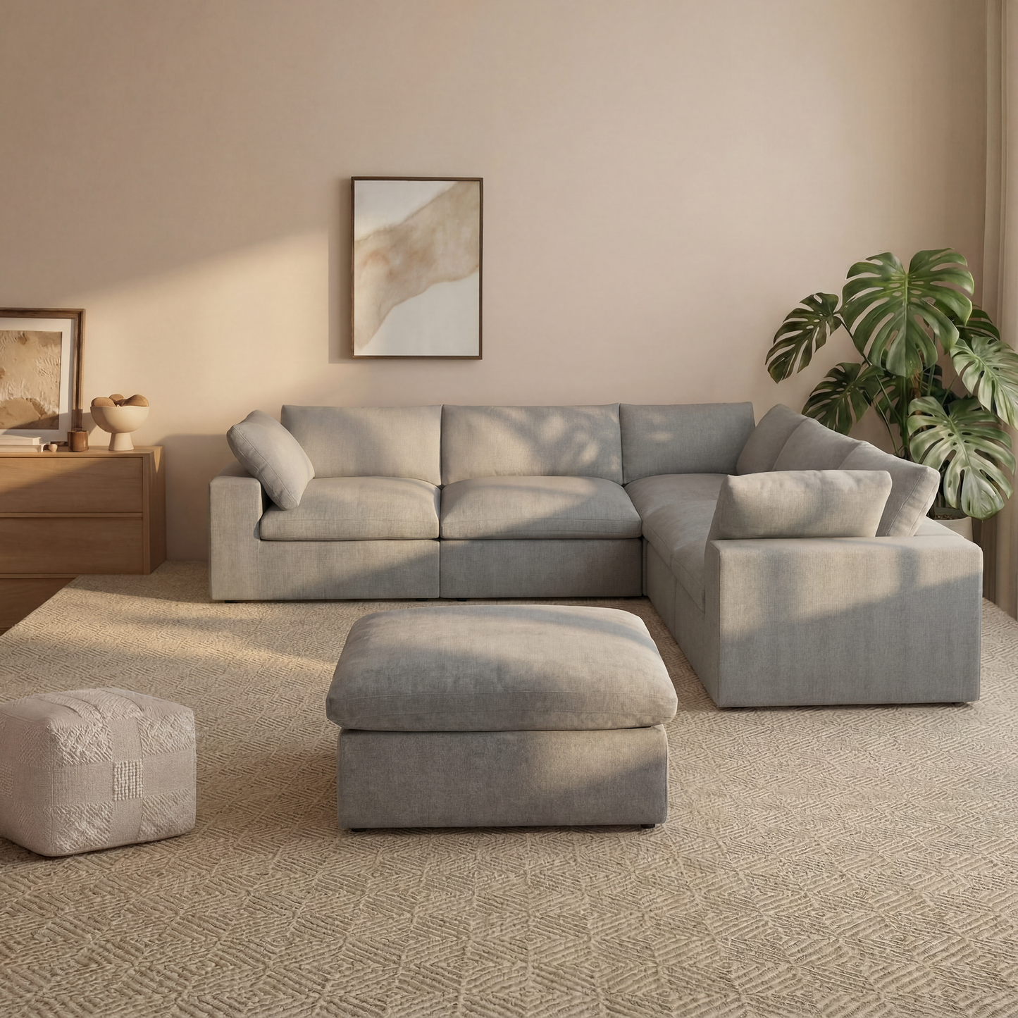 CloudComfort™ Modular Washable Classic Sofa - 5 Seater Corner Sectional + Ottoman