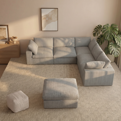 CloudComfort™ Modular Washable Classic Sofa - 5 Seater Corner Sectional + Ottoman