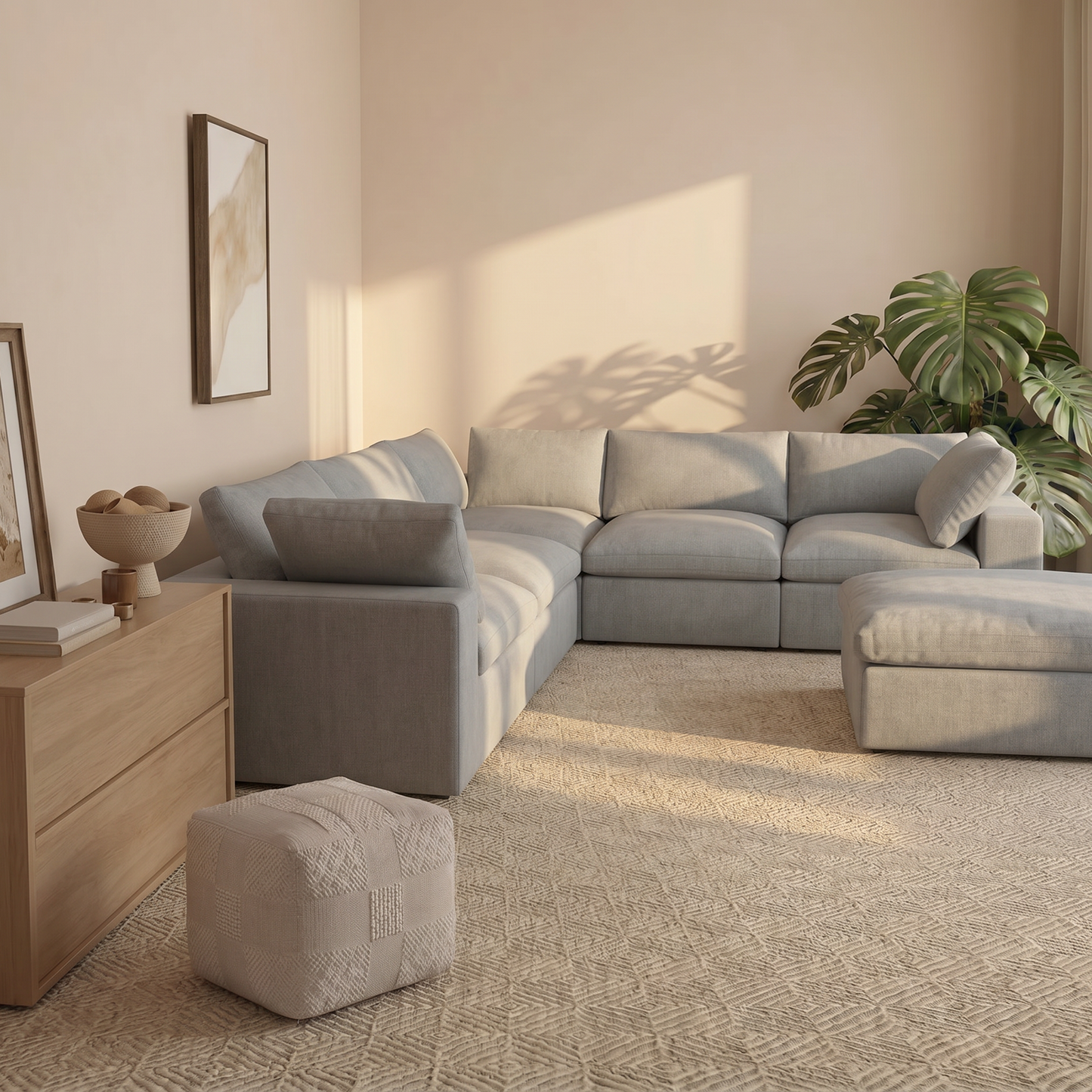 CloudComfort™ Modular Washable Classic Sofa - 5 Seater Corner Sectional + Ottoman