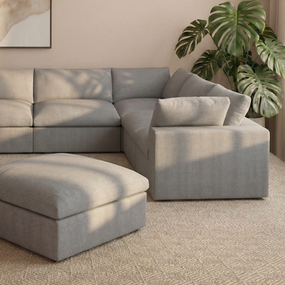 CloudComfort™ Modular Washable Classic Sofa - 5 Seater Corner Sectional + Ottoman