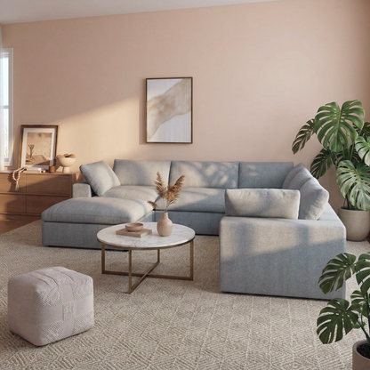 CloudComfort™ Modular Washable Classic Sofa - 5 Seater Corner Sectional + Ottoman