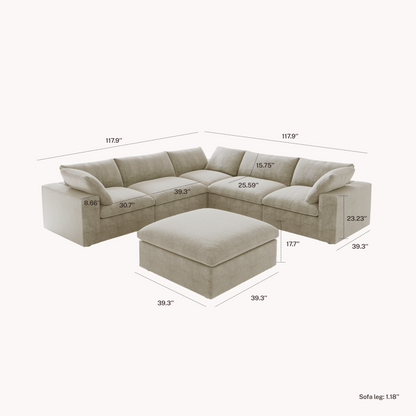CloudComfort™ Modular Washable Classic Sofa - 5 Seater Corner Sectional + Ottoman