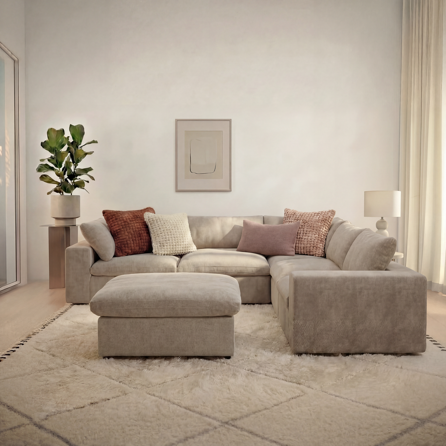 CloudComfort™ Modular Washable Classic Sofa - 5 Seater Corner Sectional + Ottoman