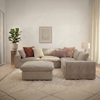 CloudComfort™ Modular Washable Classic Sofa - 5 Seater Corner Sectional + Ottoman