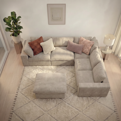 CloudComfort™ Modular Washable Classic Sofa - 5 Seater Corner Sectional + Ottoman