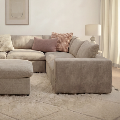 CloudComfort™ Modular Washable Classic Sofa - 5 Seater Corner Sectional + Ottoman