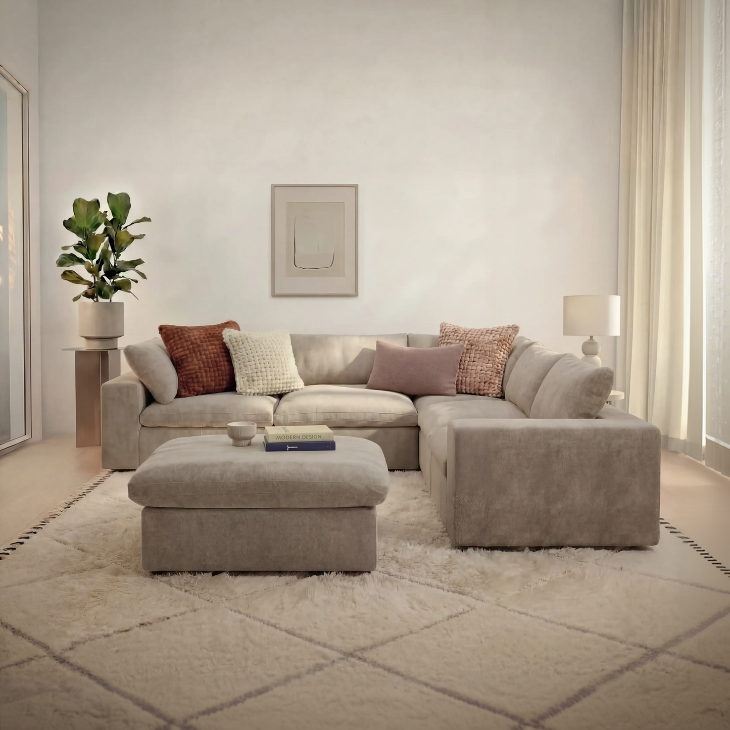 CloudComfort™ Modular Washable Classic Sofa - 5 Seater Corner Sectional + Ottoman