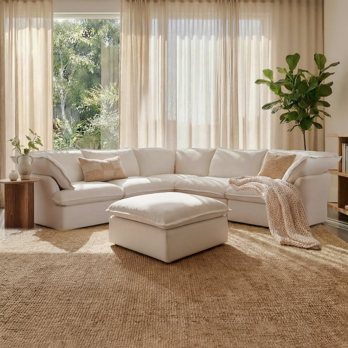 CloudComfort™ Modular Washable Luxe Sofa - 5 Seater Corner Sectional + Ottoman