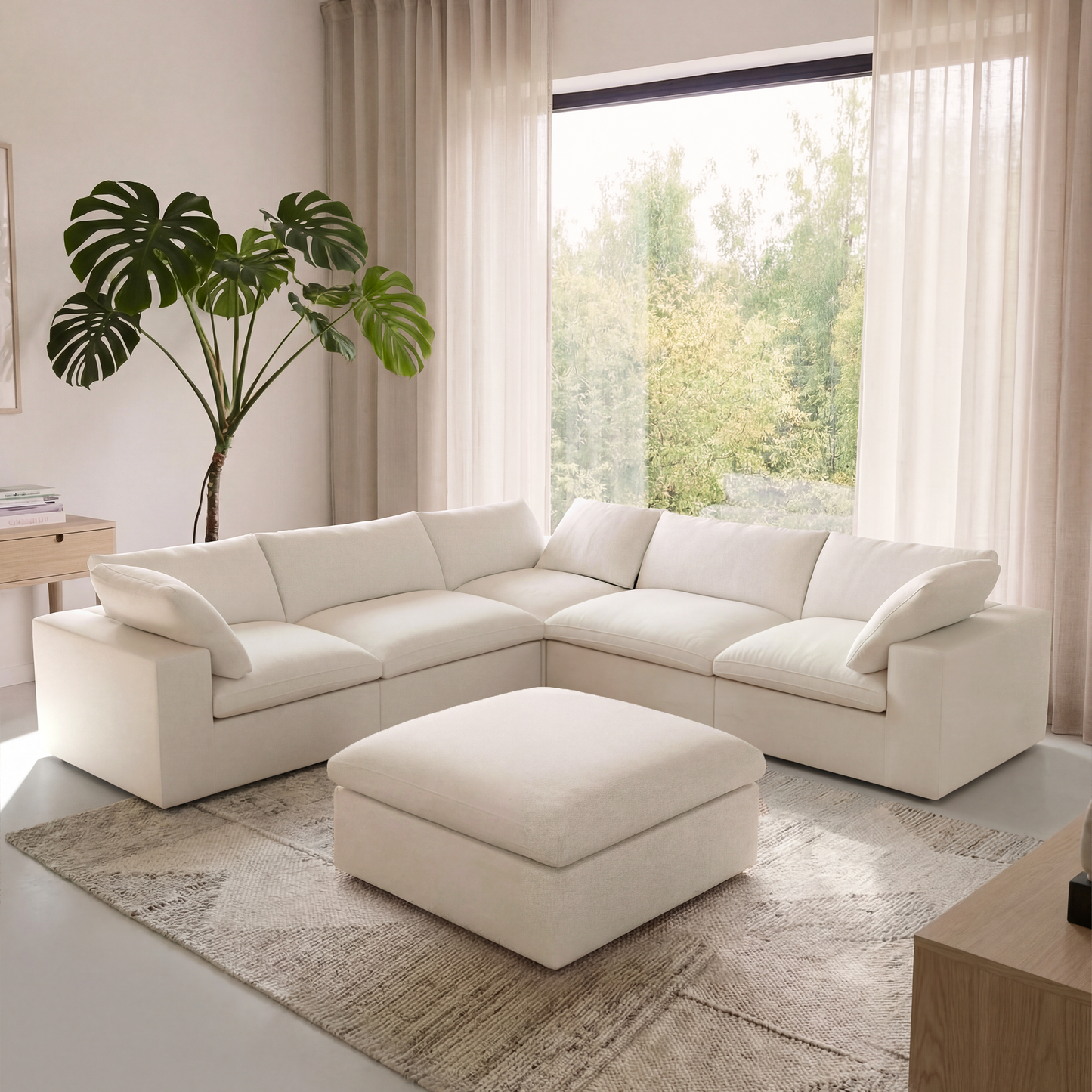 CloudComfort™ Modular Washable Classic Sofa - 5 Seater Corner Sectional + Ottoman
