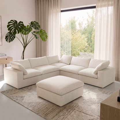 CloudComfort™ Modular Washable Classic Sofa - 5 Seater Corner Sectional + Ottoman