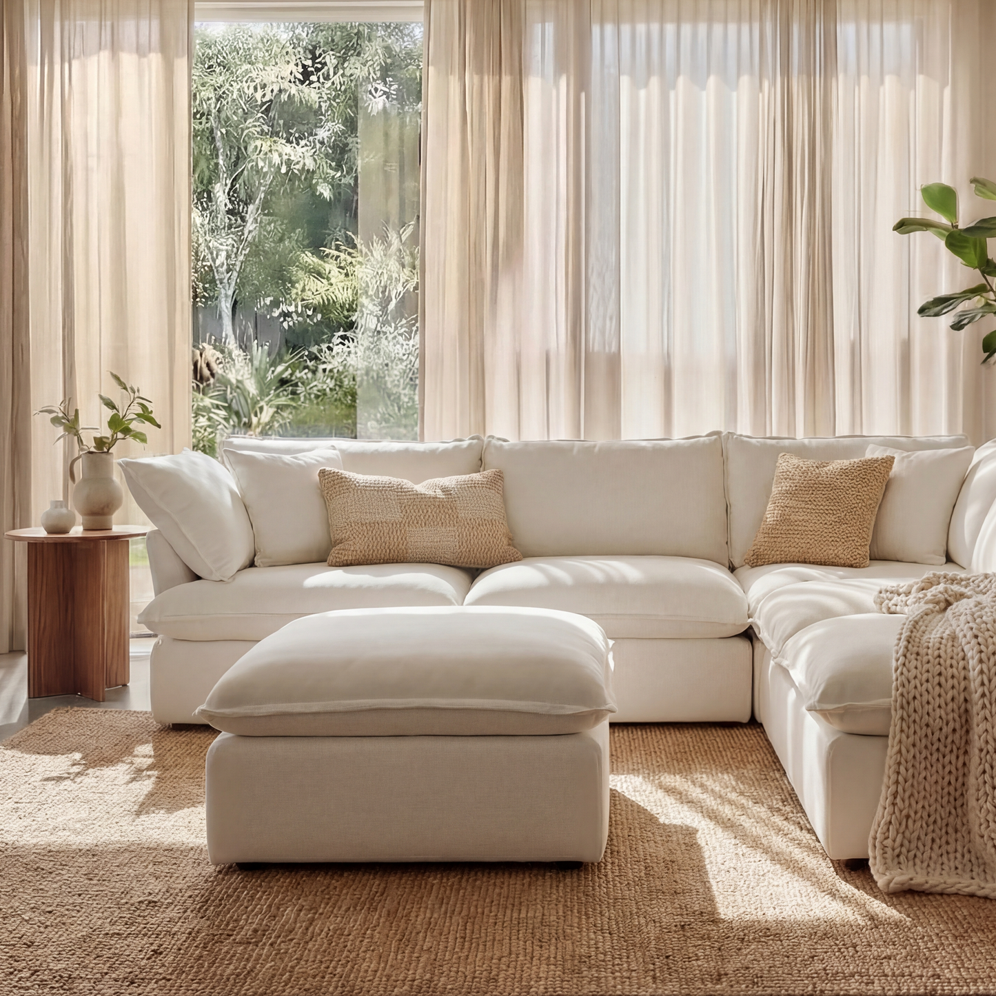 CloudComfort™ Modular Washable Luxe Sofa - 5 Seater Corner Sectional + Ottoman