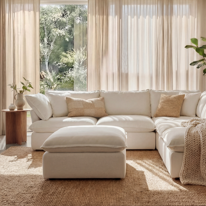 CloudComfort™ Modular Washable Luxe Sofa - 5 Seater Corner Sectional + Ottoman