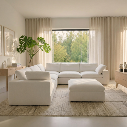 CloudComfort™ Modular Washable Classic Sofa - 5 Seater Corner Sectional + Ottoman