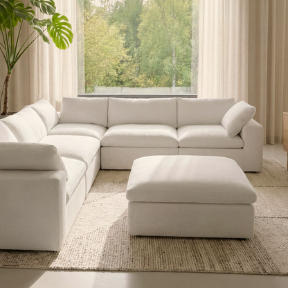 CloudComfort™ Modular Washable Classic Sofa - 5 Seater Corner Sectional + Ottoman