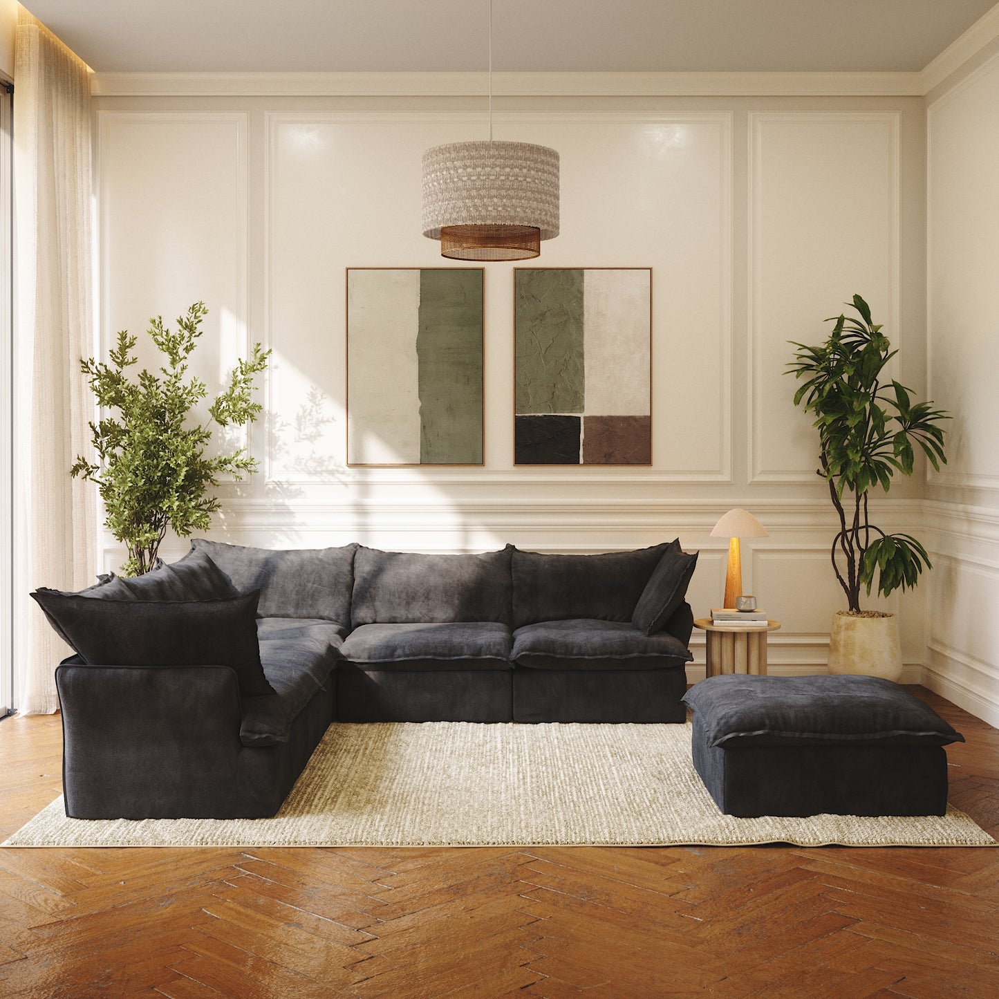 CloudComfort™ Modular Washable Luxe Sofa - 5 Seater Corner Sectional + Ottoman
