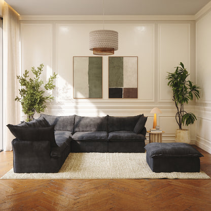 CloudComfort™ Modular Washable Luxe Sofa - 5 Seater Corner Sectional + Ottoman