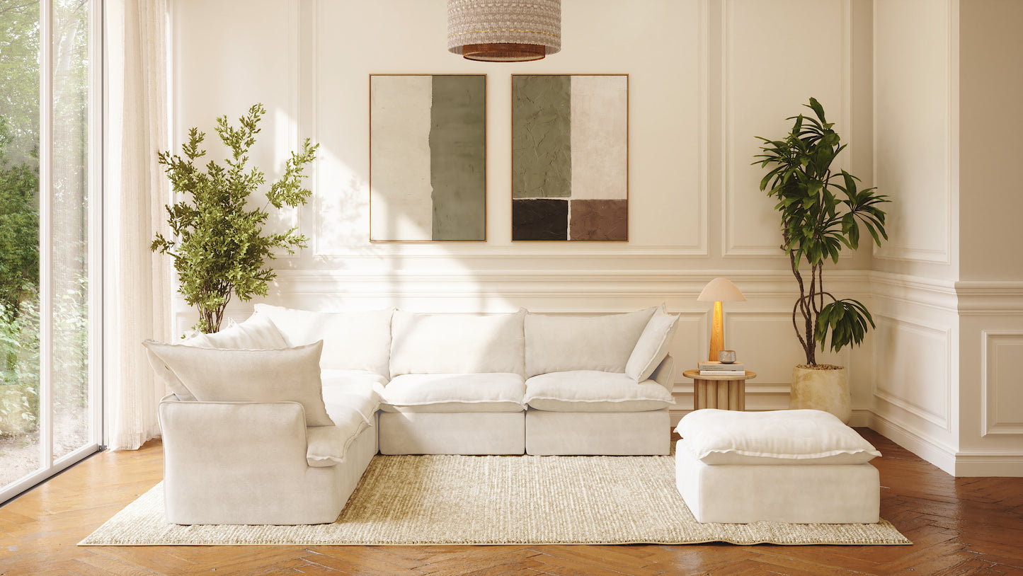 CloudComfort™ Modular Washable Luxe Sofa - 5 Seater Corner Sectional + Ottoman