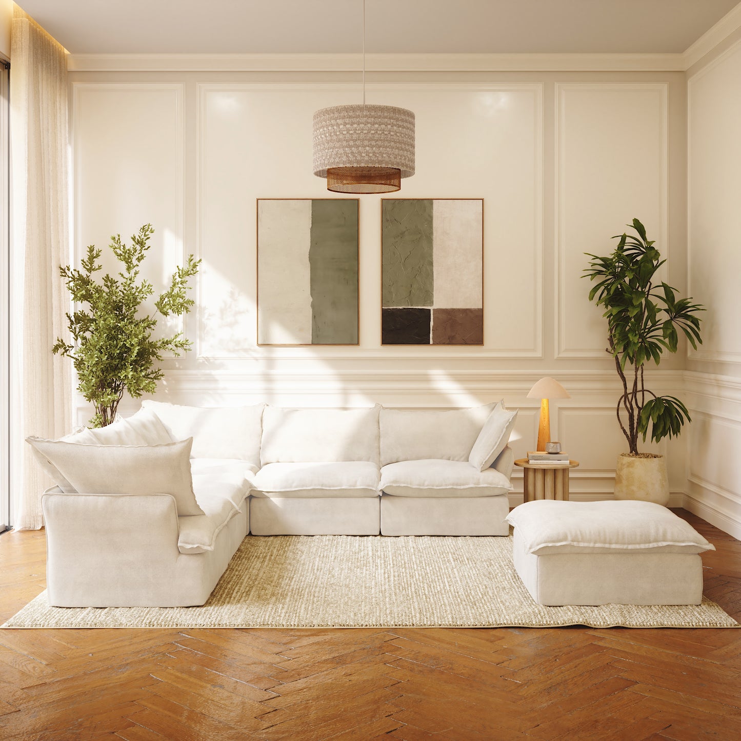 CloudComfort™ Modular Washable Luxe Sofa - 5 Seater Corner Sectional + Ottoman