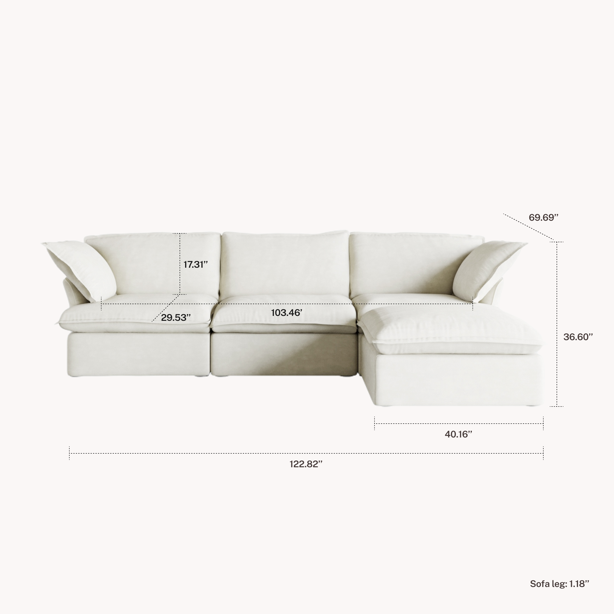 CloudComfort™ Modular Washable Luxe Sofa - 3 Seater Chaise