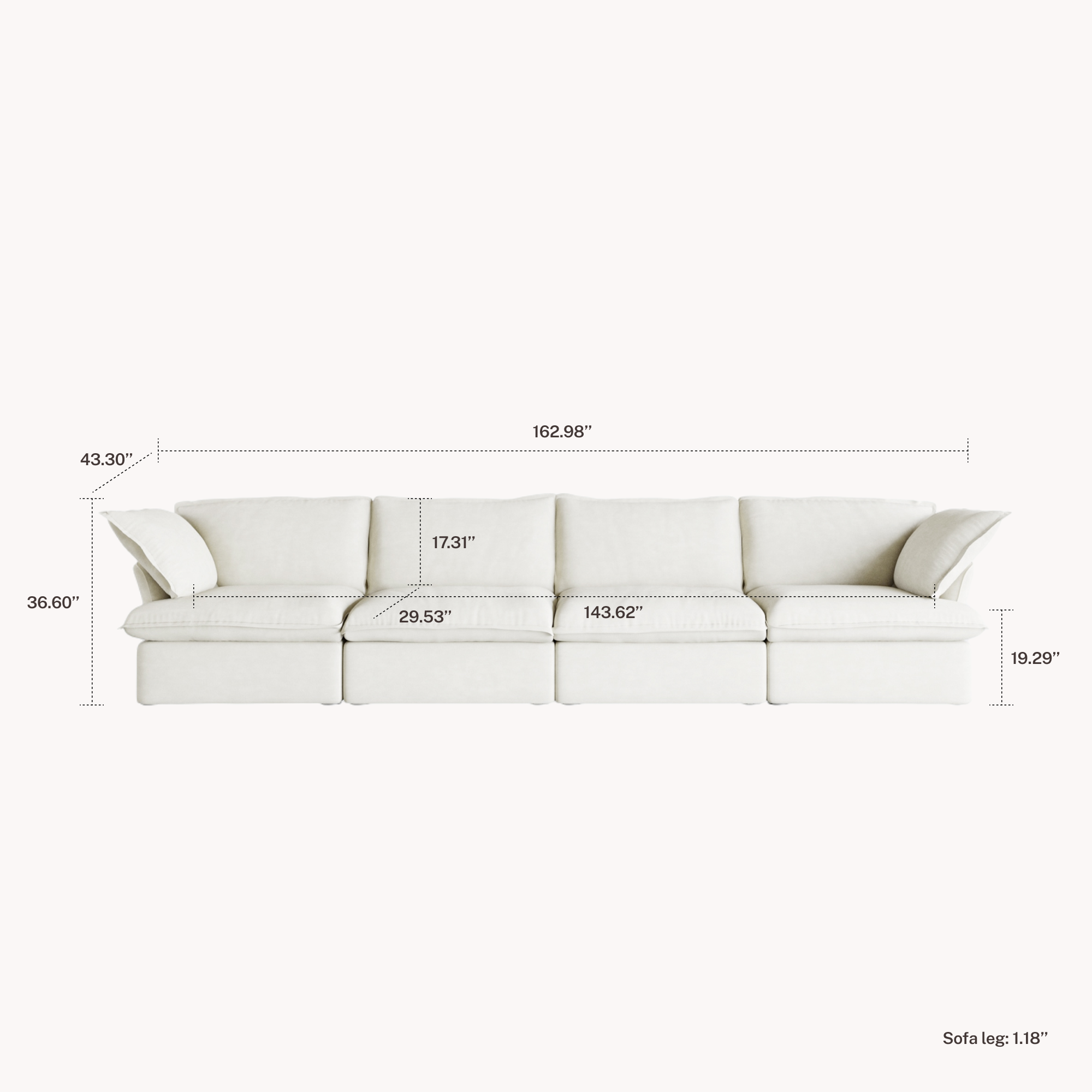 CloudComfort™ Modular Washable Luxe Sofa - 4 Seater