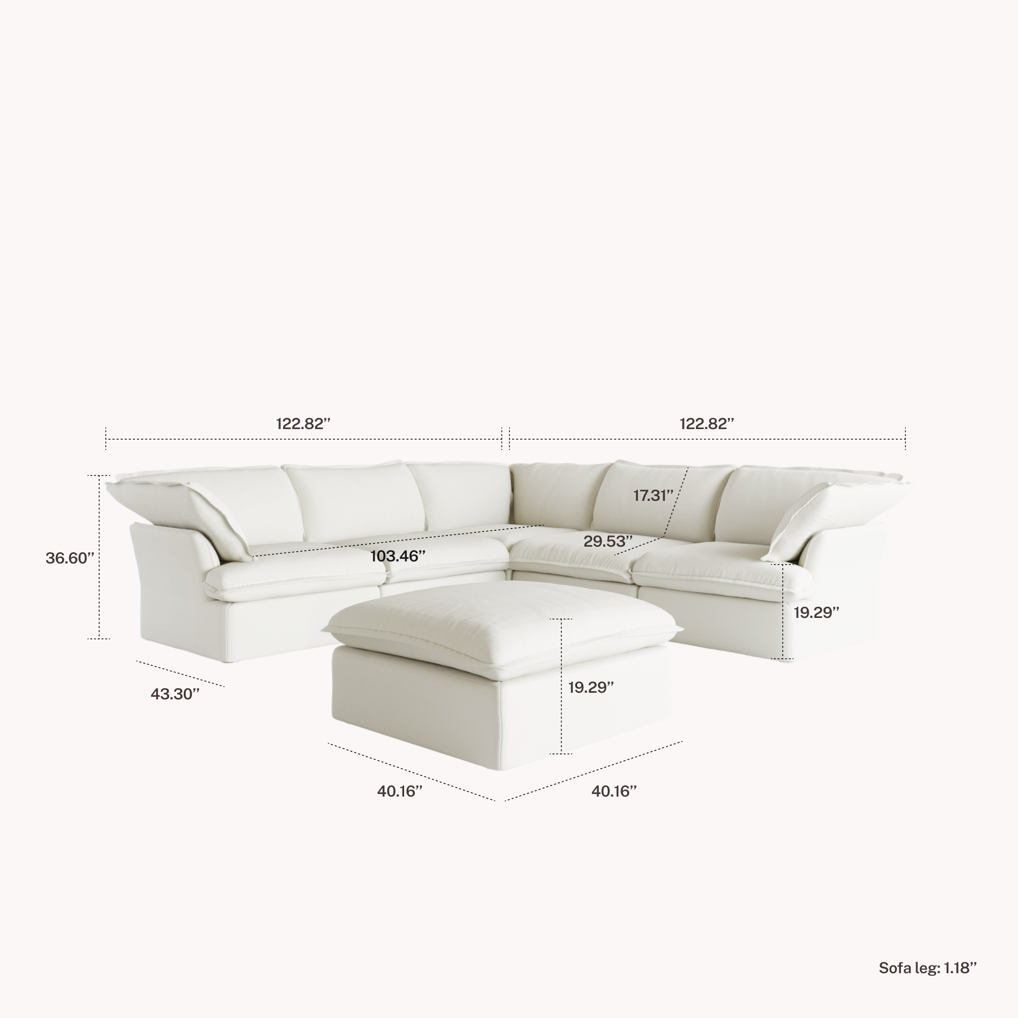CloudComfort™ Modular Washable Luxe Sofa - 5 Seater Corner Sectional + Ottoman